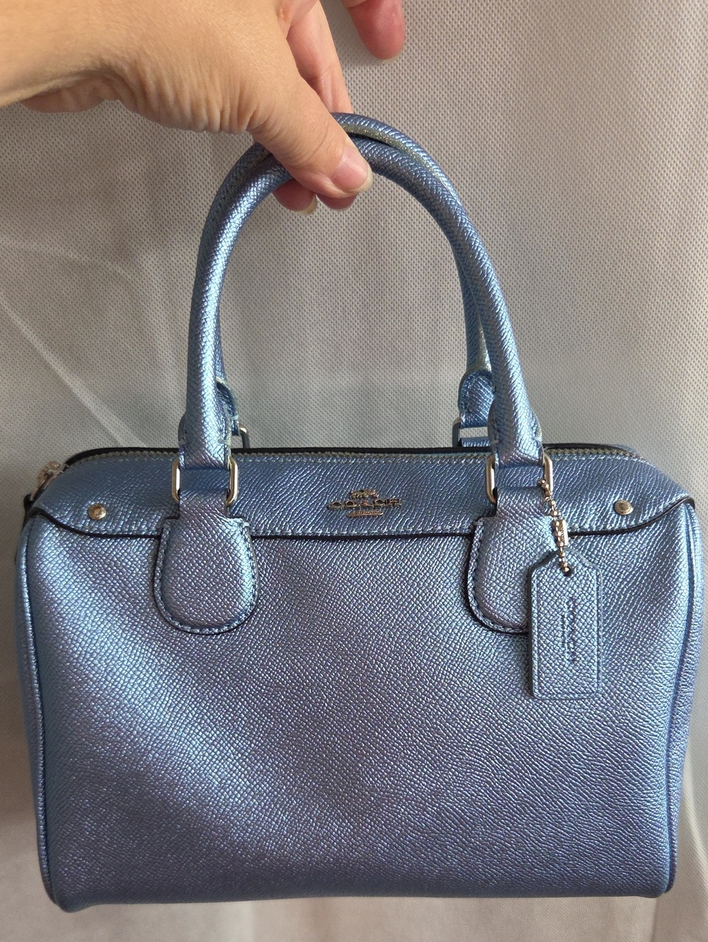 Coach Metallic  Blue Mini Bennett Satchel